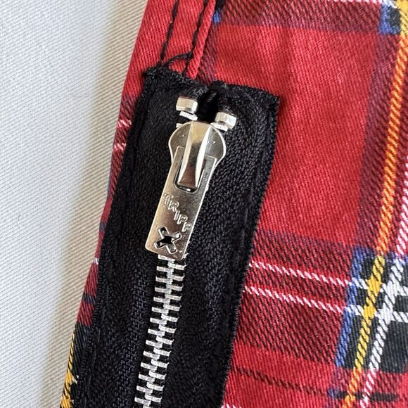 Vintage Tripp NYC Jeans Womens 24 Red Tartan Plaid Punk Goth Rocker Pants 90s - Picture 4 of 11